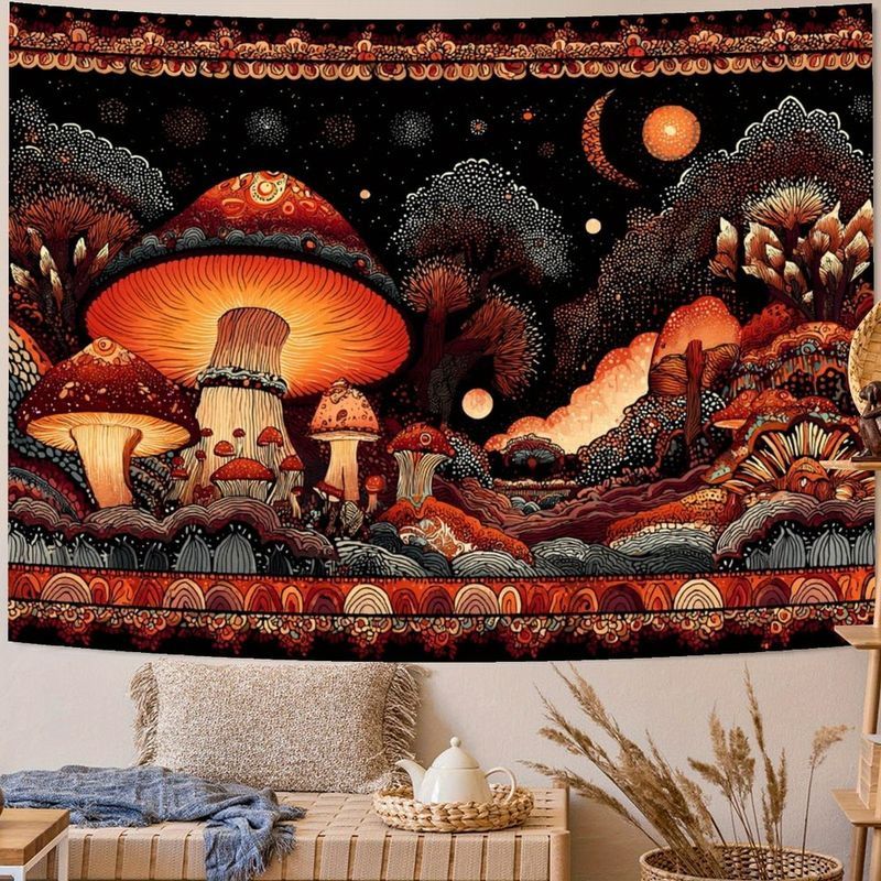 Home Decor Yoga - VIKAMA Retro Mushroom Mountain Tapestry Polyester