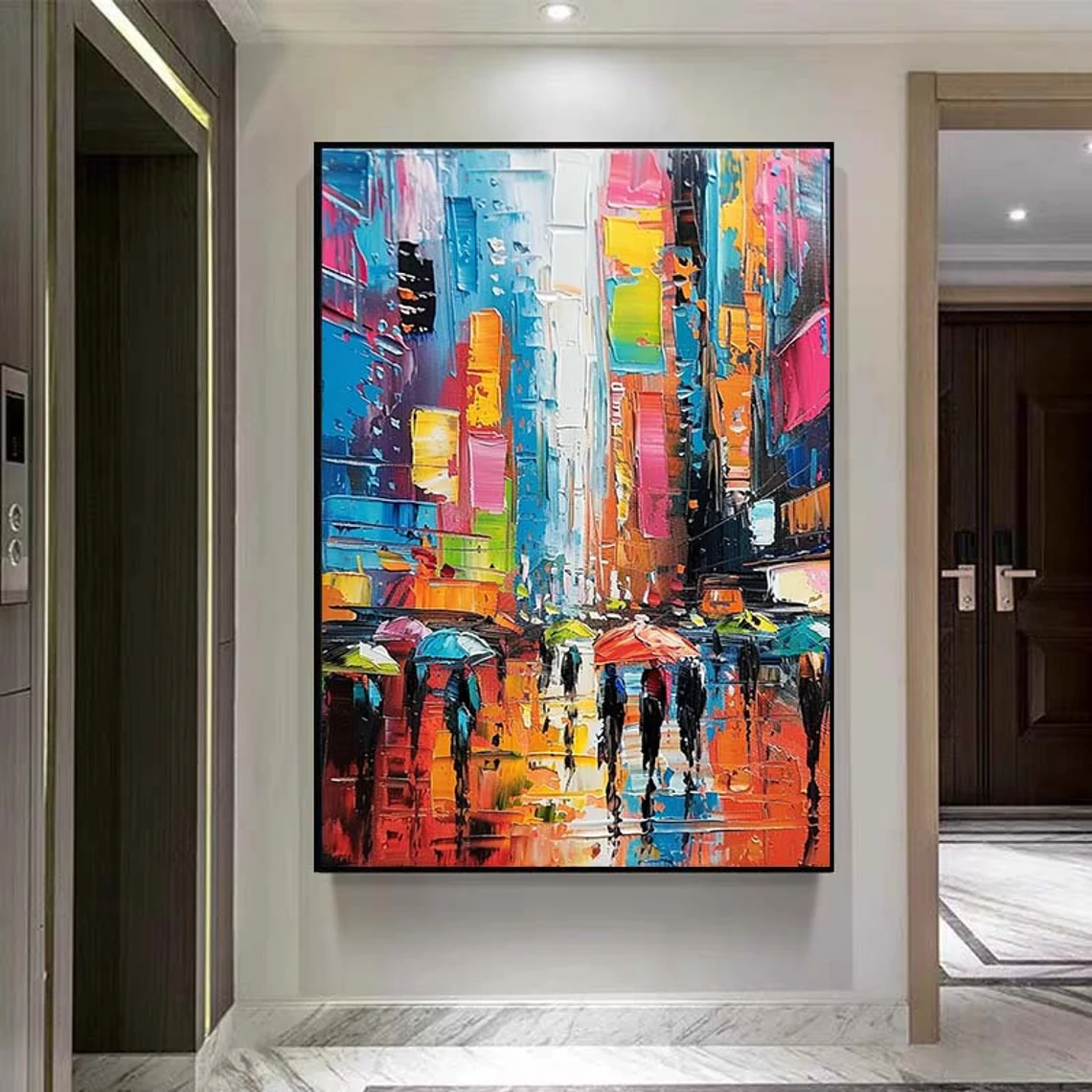 Abstract Oil Painting - Original Custom Urban Painting, Abstract Colorful