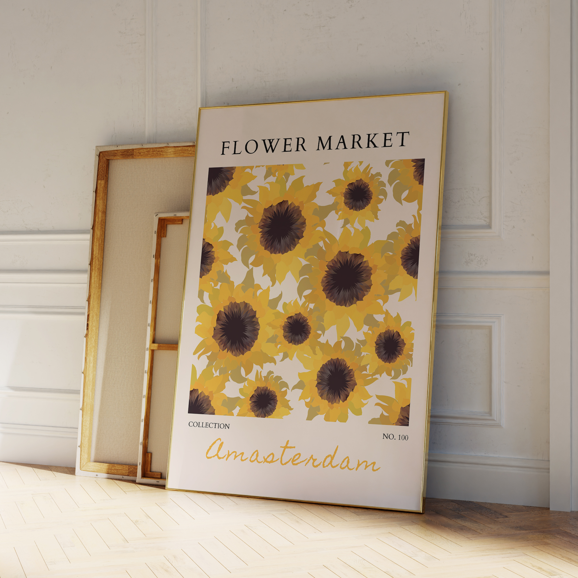 Geometric Wall Art - Modern Yellow Flowers Flower Market Wall