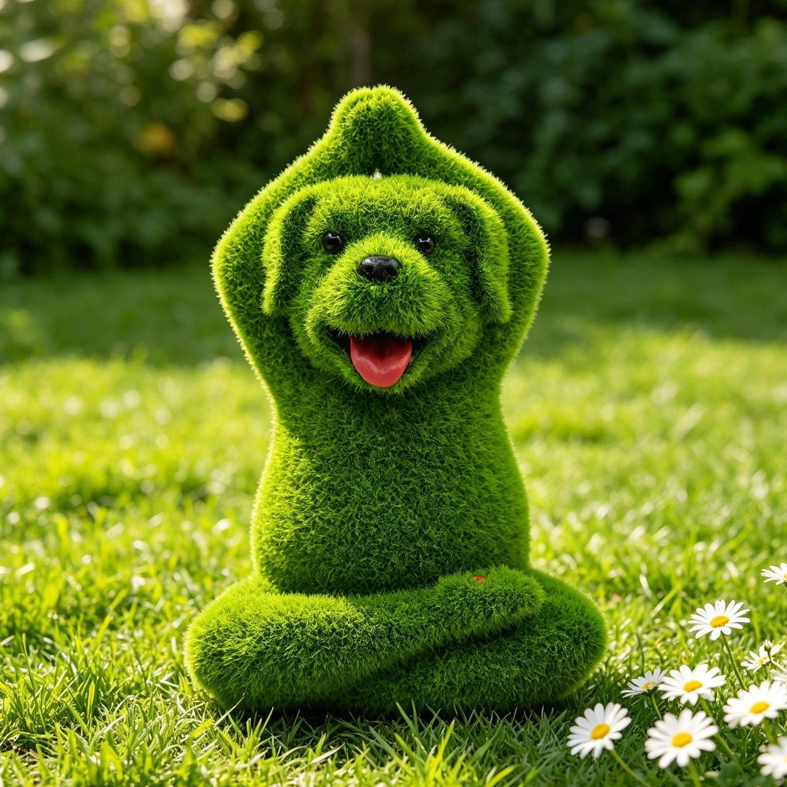 Home Decor Yoga - Dog Statue Green Flocked Resin Weather