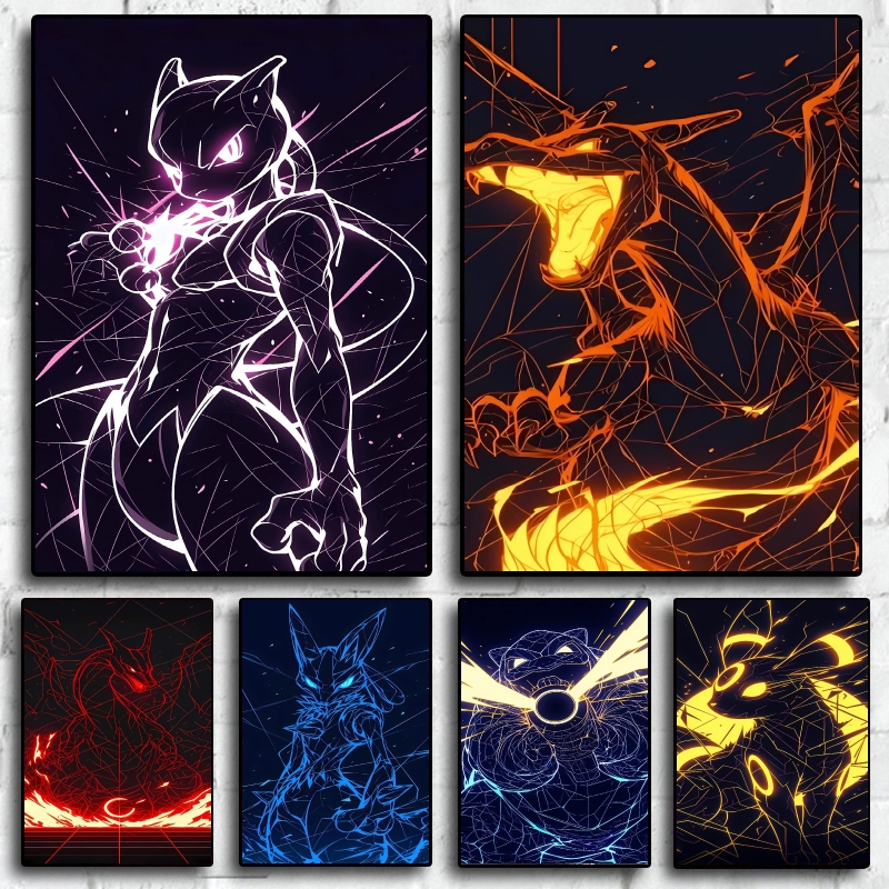 Abstract Oil Painting - Canvas Wall Art Pokemon Charizard Mewtwo