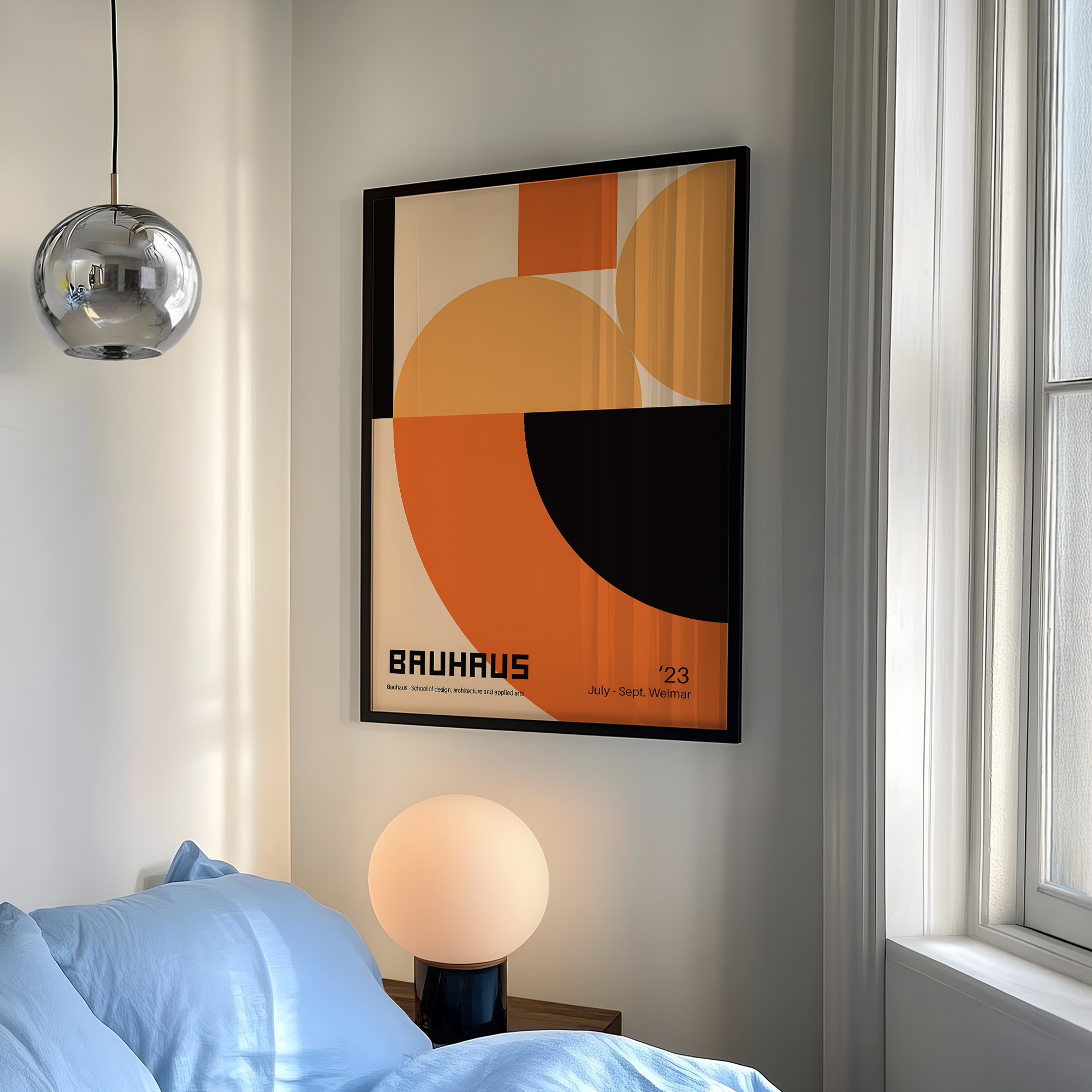 Home Decor Aesthetic - Modern Geometry Bauhaus School Orange Wall