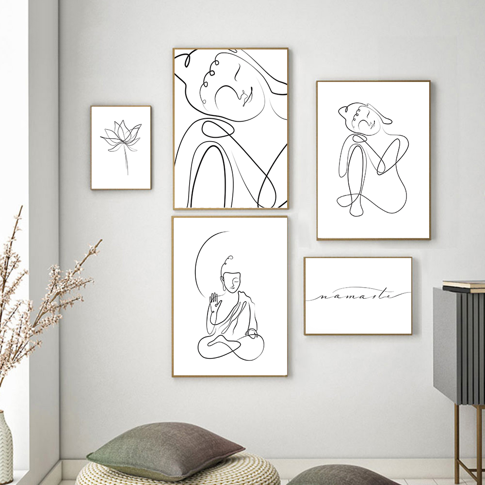 Home Decor Yoga - Meditating Buddha Line Canvas Painting Posters