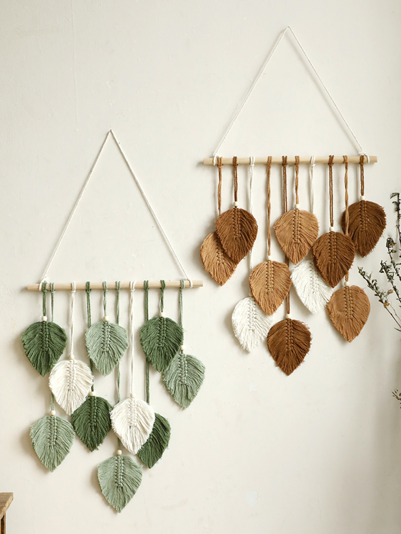 Home Decor Yoga - Leaf Macrame Tapestry Brown Green Wall