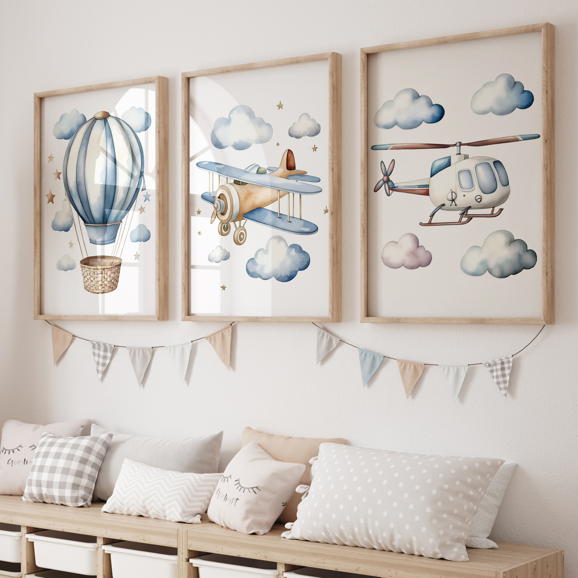 Home Decor Aesthetic - Cartoon Children Airplane Helicopter Hot Air