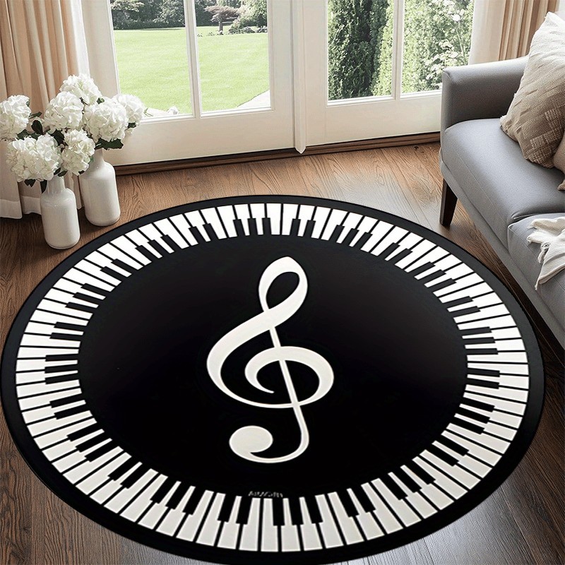 Home Decor Trend 2026 - Round Piano Keyboard Rug Music Note