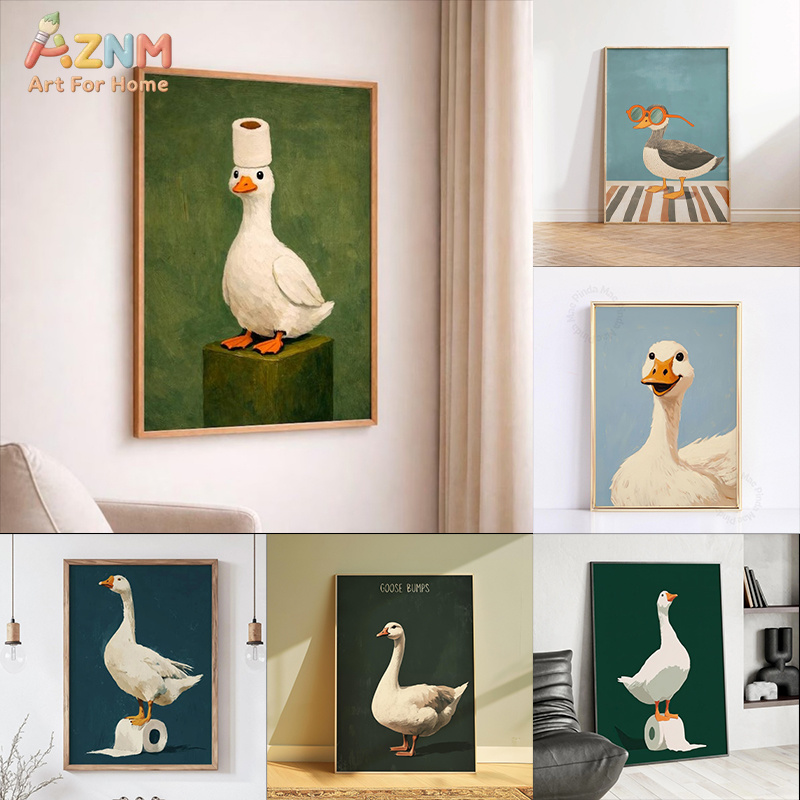 Geometric Wall Art - AZNM Funny White Duck Goose Canvas