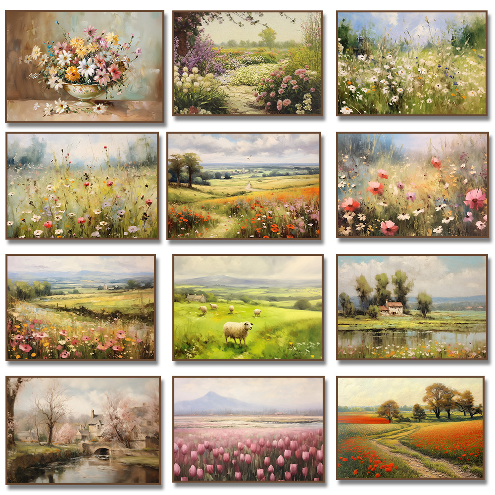 Geometric Wall Art - Wildflowers Countryside Lake Still Life Canvas