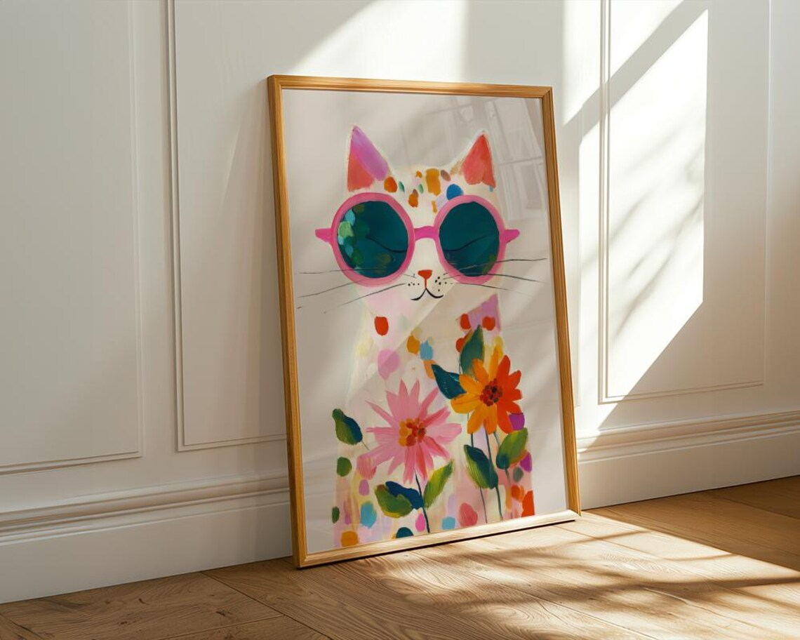 “Colorful Boho Cat Wall Art: P - Geometric Wall Art avaliação e preço