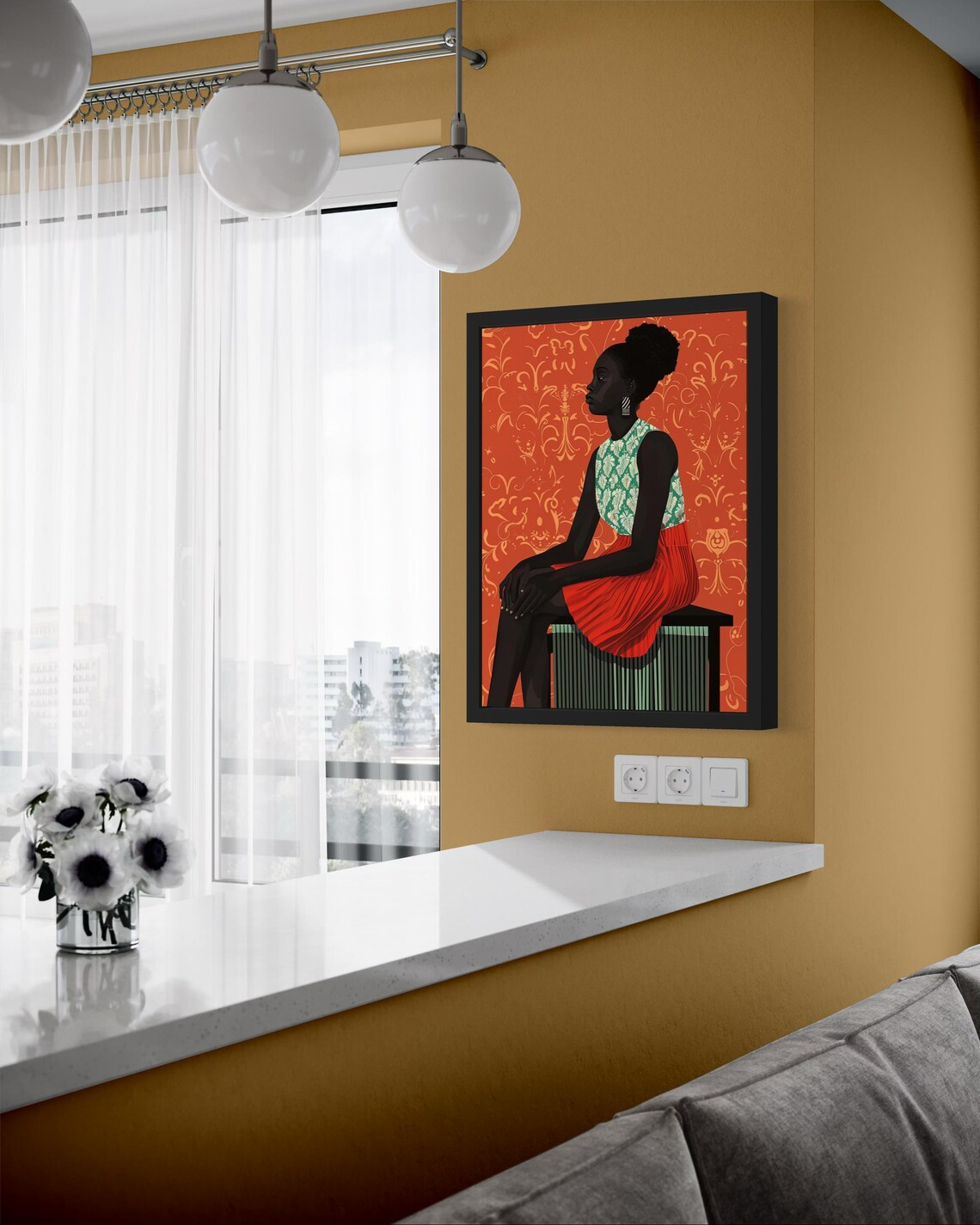 Black Woman Art, Abstract Blac - Geometric Wall Art avaliação e preço