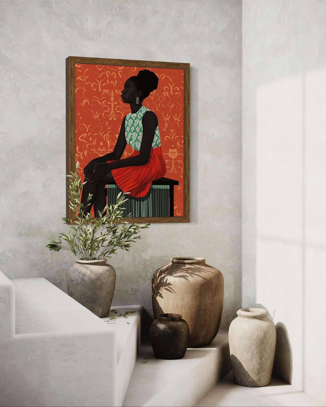Black Woman Art, Abstract Blac - Geometric Wall Art avaliação e preço