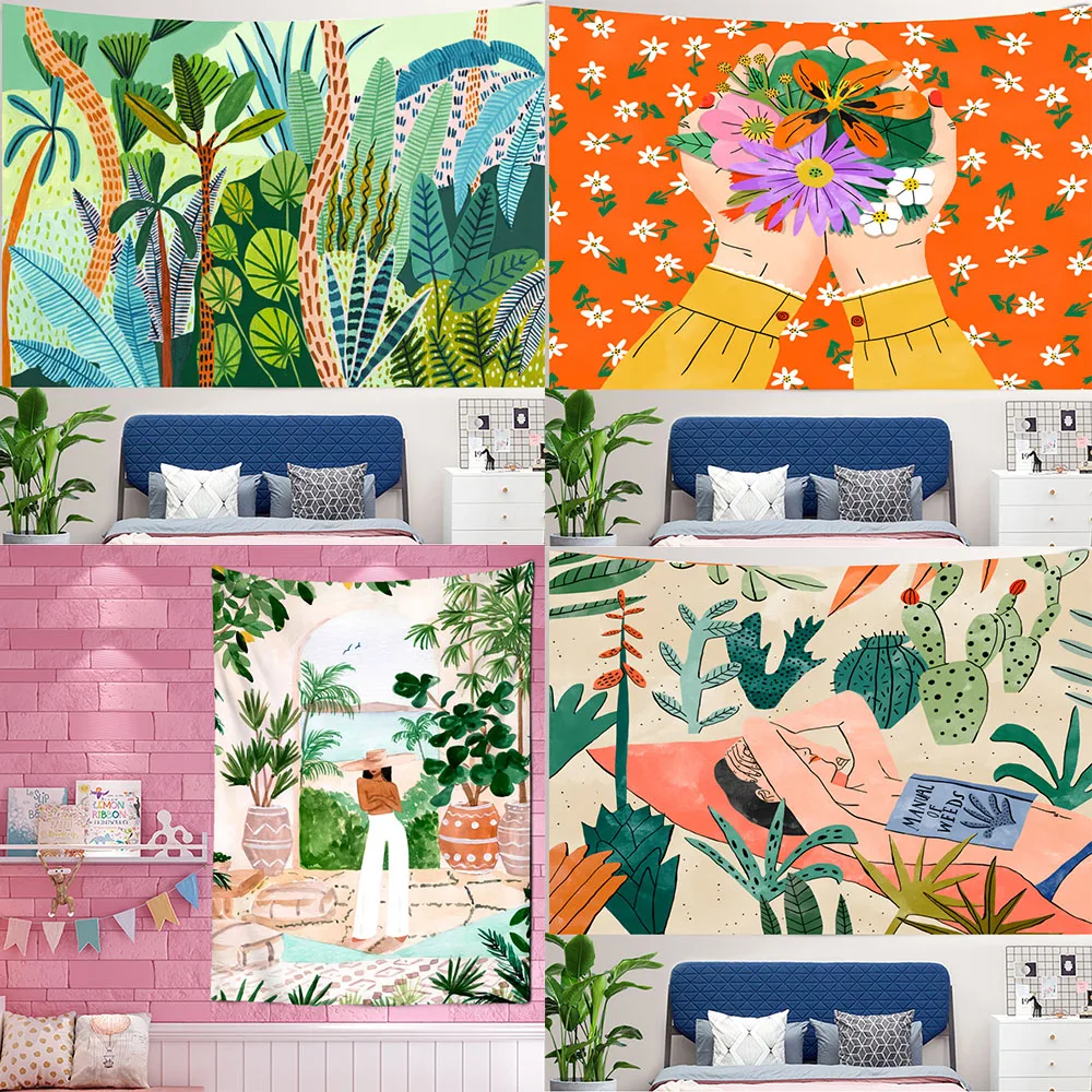 Tropical Green Plant Girl Wall - Home Decor Yoga avaliação e preço