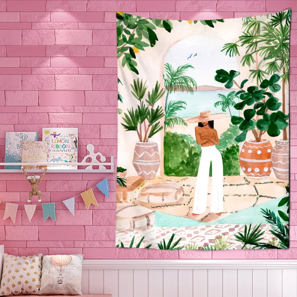 Tropical Green Plant Girl Wall - Home Decor Yoga avaliação e preço
