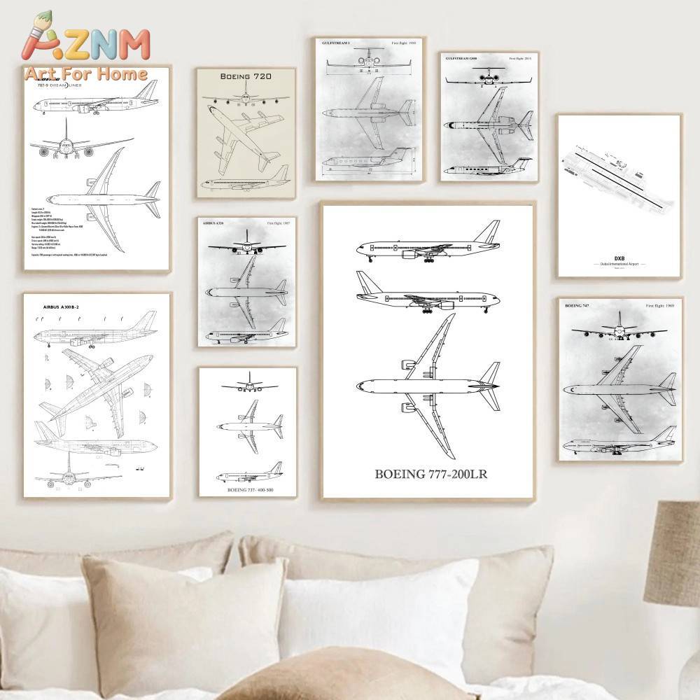 AZNM Airplane Blueprint Canvas - Geometric Wall Art avaliação e preço