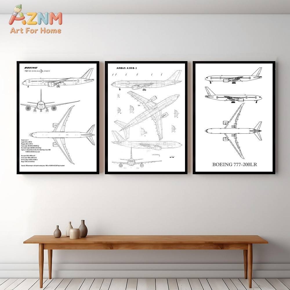 AZNM Airplane Blueprint Canvas - Geometric Wall Art avaliação e preço