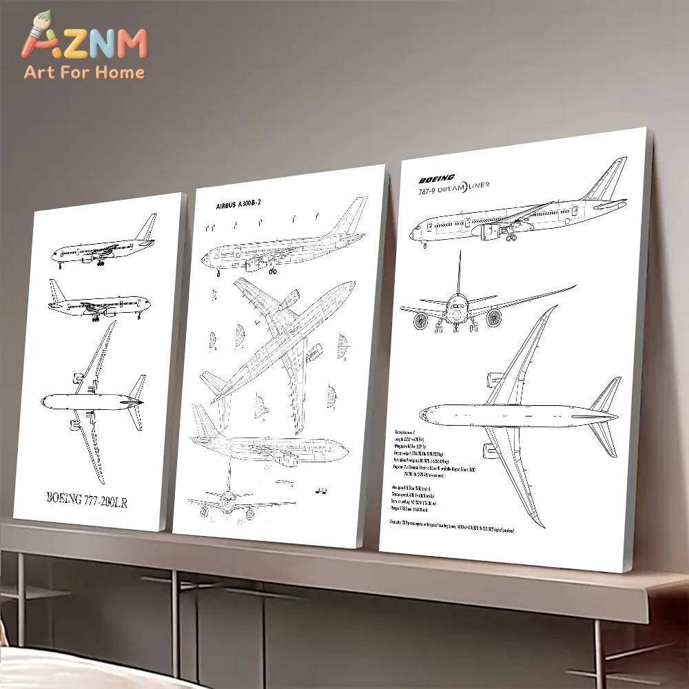 AZNM Airplane Blueprint Canvas - Geometric Wall Art avaliação e preço