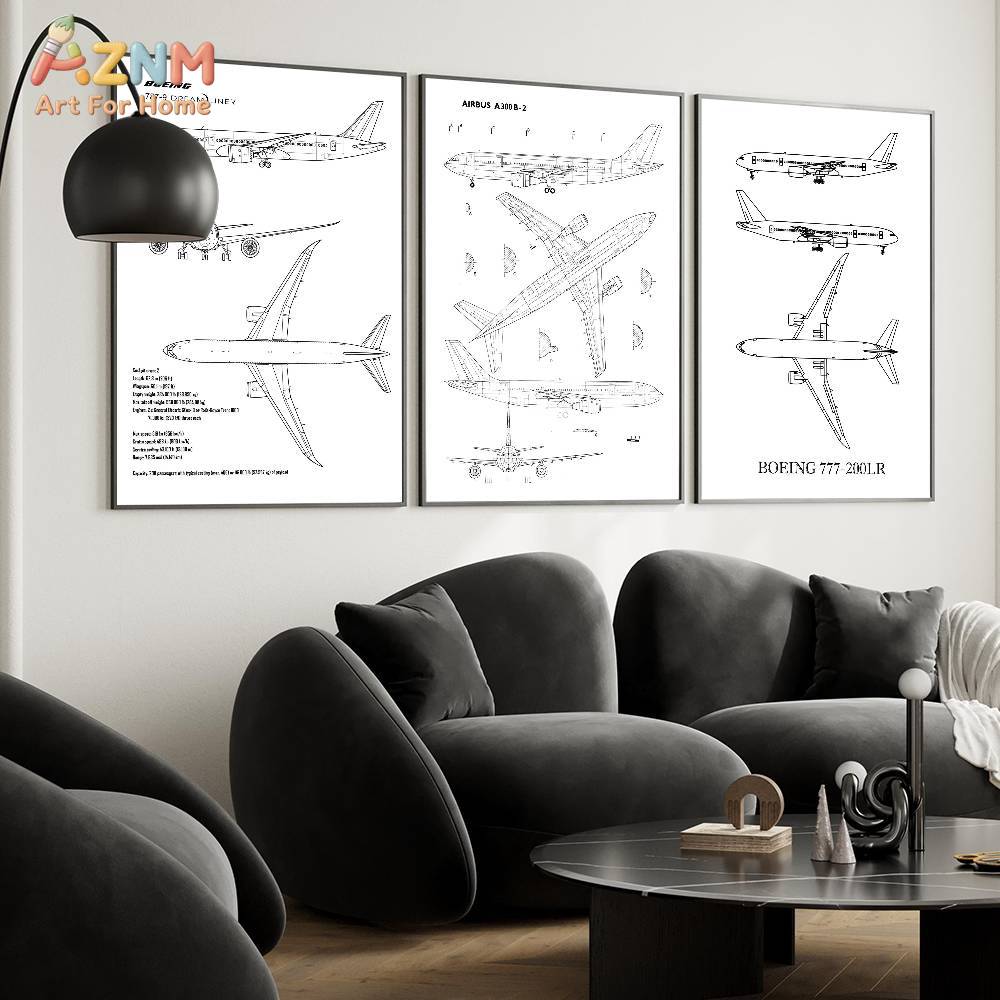 AZNM Airplane Blueprint Canvas - Geometric Wall Art avaliação e preço