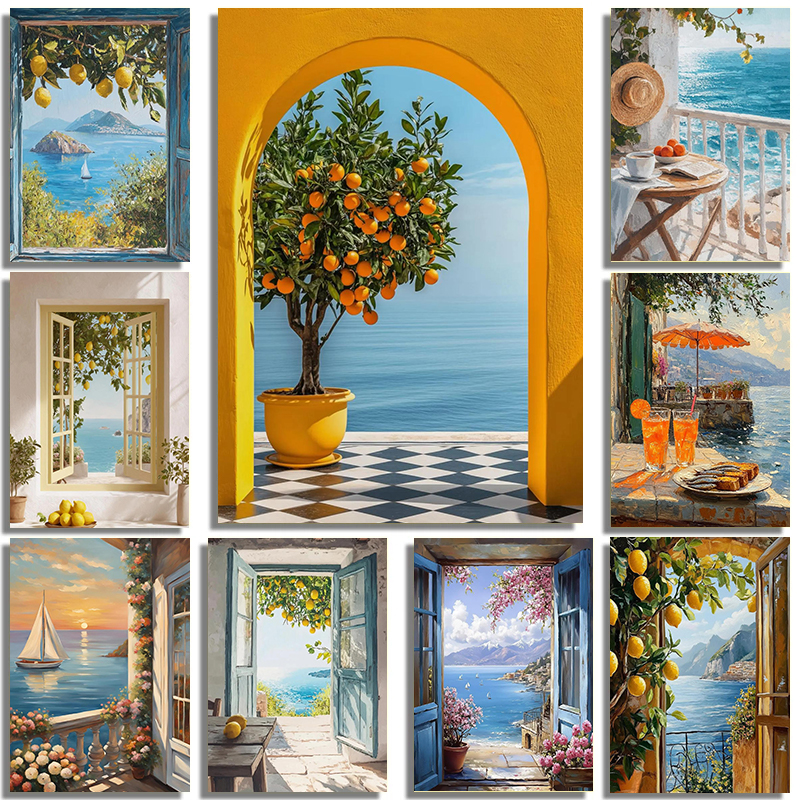 Fresh Italian Summer Ocean Lan - Abstract Oil Painting avaliação e preço